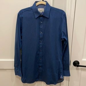 Ted Baker Navy Micro Dot Patterned Endurance Dress Shirt Size 15 (32/33)